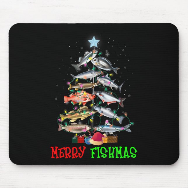 Merry A Fishmas Funny Christmas Tree Lights Fish F Mouse Pad (Front)
