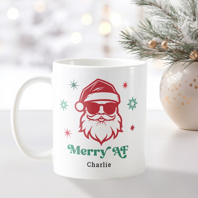 Merry AF cool Santa in sunglasses retro stars Coffee Mug (Merry AF cool Santa in sunglasses retro stars Coffee Mug)