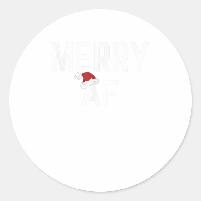 Merry AF Funny Christmas Santa Hat Nove Classic Round Sticker (Front)