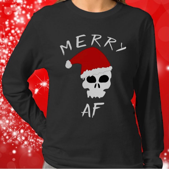 Merry AF Funny Christmas Santa Skull Dark Humour T-Shirt (Creator Uploaded)