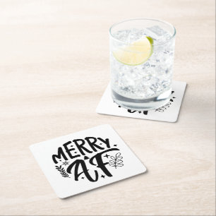 Merry Af Funny Christmas Snowflake Xmas  Square Paper Coaster