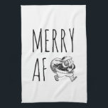 Merry AF Funny Santa Christmas Tea Towel<br><div class="desc">Let everyone know you're in the Christmas spirit with this fun kitchen dishtowel or tea towel,  featuring a vintage black and white illustration of Santa Claus with his bag of toys,  illustrating the words "Merry AF."</div>