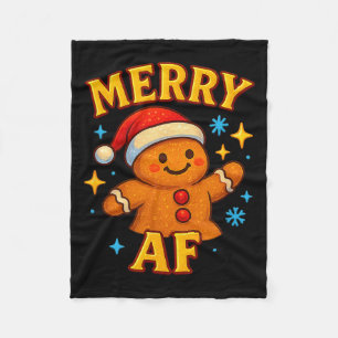 Merry Af Gingerbread Man Christmas Santa Hat Cooki Fleece Blanket