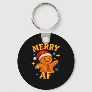 Merry Af Gingerbread Man Christmas Santa Hat Cooki Key Ring
