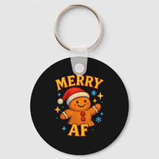 Merry Af Gingerbread Man Christmas Santa Hat Cooki Key Ring