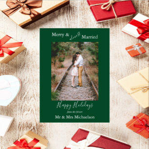 Merry & Almost Married Minimalist Holiday Postcard