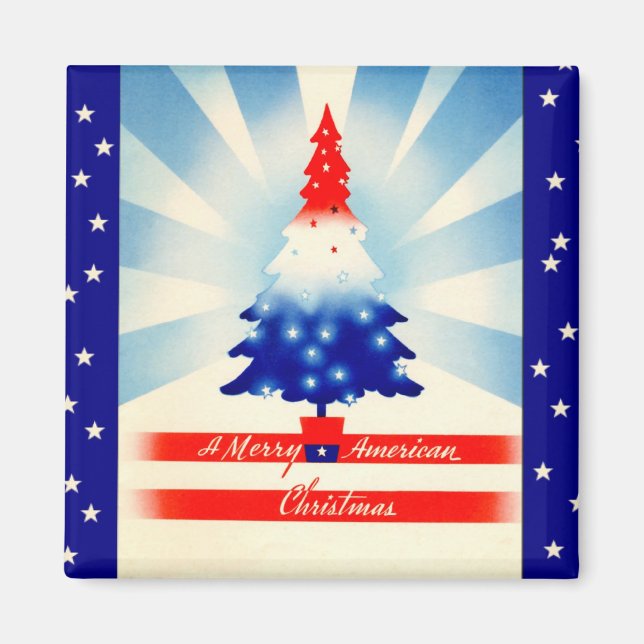 Merry American Christmas Patriotic Tree Magnet (Front)