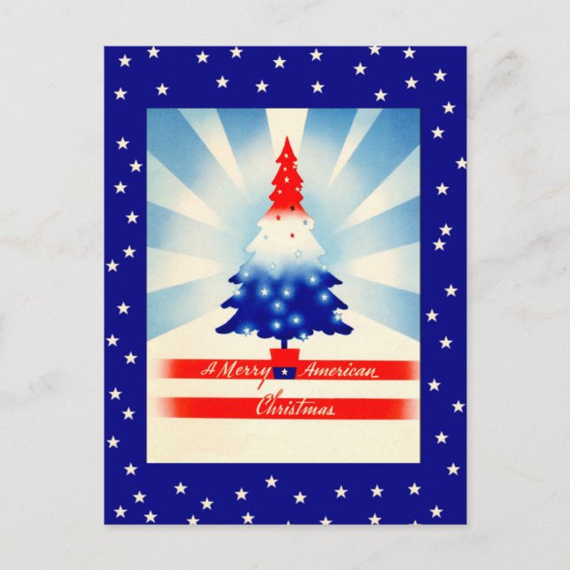 Merry American Christmas Patriotic Tree postcard (Front)