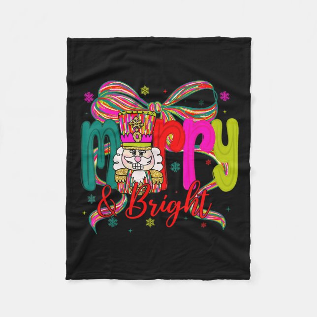 Merry &amp; Bright Coquette Bow Nutcracker Christm Fleece Blanket (Front)