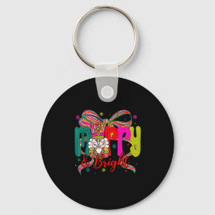 Merry &amp; Bright Coquette Bow Nutcracker Christm Key Ring