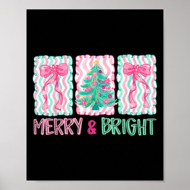 Merry &amp; Bright Coquette Preppy Bow Xmas Tree W Poster (Front)