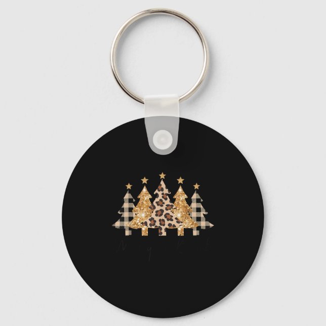 Merry &amp; Bright Leopard Christmas Tree For Wome Key Ring (Front)