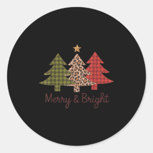 Merry & Bright Plaid Leopard Christmas Tree Xm Classic Round Sticker