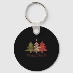 Merry & Bright Plaid Leopard Christmas Tree Xm Key Ring