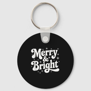 Merry & Bright Retro Christmas Groovy Holiday Key Ring