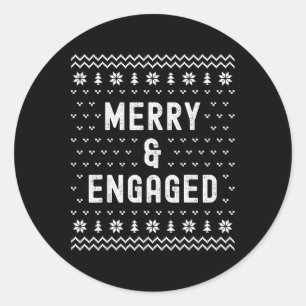 Merry & Engaged Christmas Engagement Announcem Classic Round Sticker