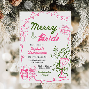 Merry And Bride Christmas Bachelorette Party Invitation