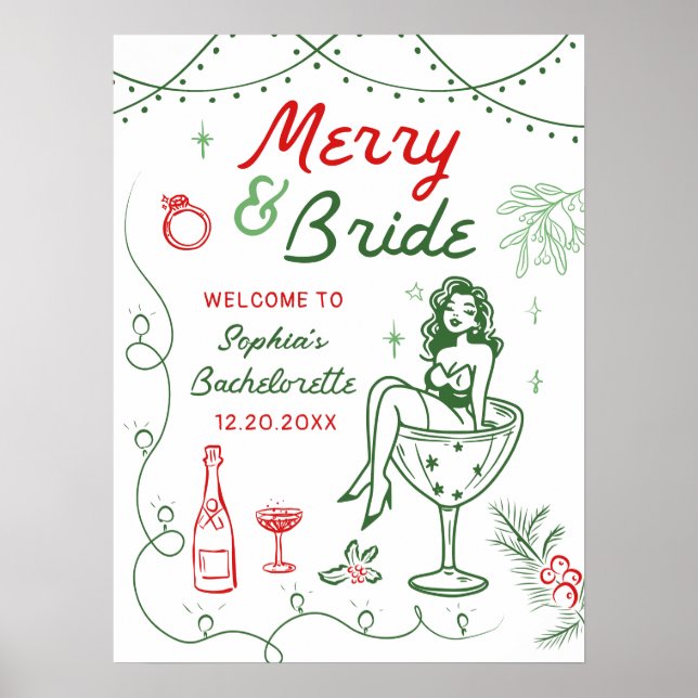 Merry And Bride Christmas Bachelorette Poster (Front)