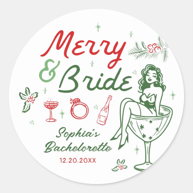 Merry And Bride Christmas Bachelorette Stickers (Front)