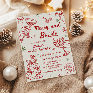 Merry and Bride Hand Drawn Christmas Bridal Shower Invitation