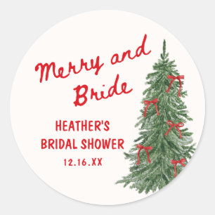Merry and Bride Whimsical Holiday Bridal Shower Classic Round Sticker