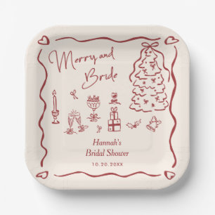 Merry and Bride Whimsical Holiday Bridal Shower Paper Plate