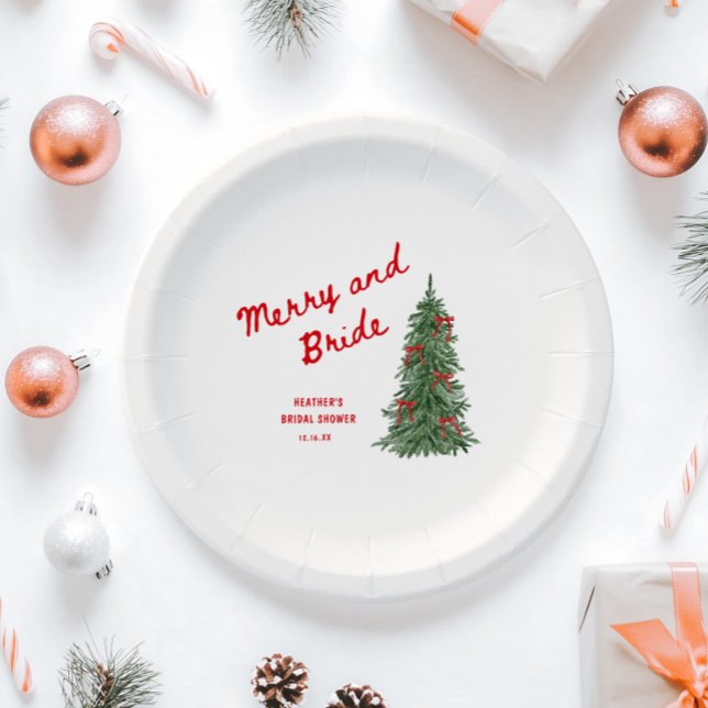 Merry and Bride Whimsical Holiday Bridal Shower Paper Plate (Creator Uploaded)