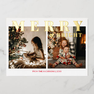 Merry and Bright 2-Photo Gold Foil Holiday Card