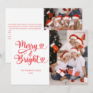 Merry and Bright 3 Photo Red Christmas Holiday Card