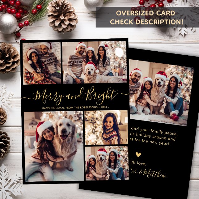 Merry and Bright 5 Photo Collage Christmas  Holiday Card (Creator Uploaded)