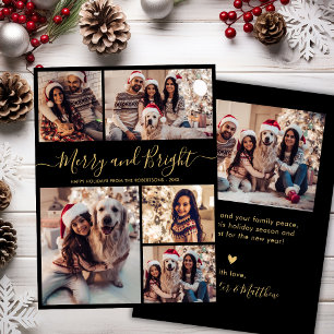Merry and Bright 5 Photo Collage Christmas Holiday Card