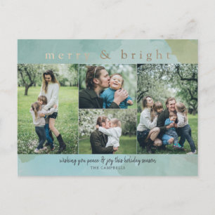 Merry and Bright Abstract Photo Collage Holiday Ca Postcard