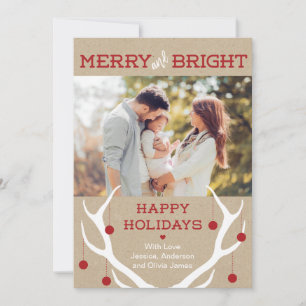 Merry and Bright Antler Christmas Card