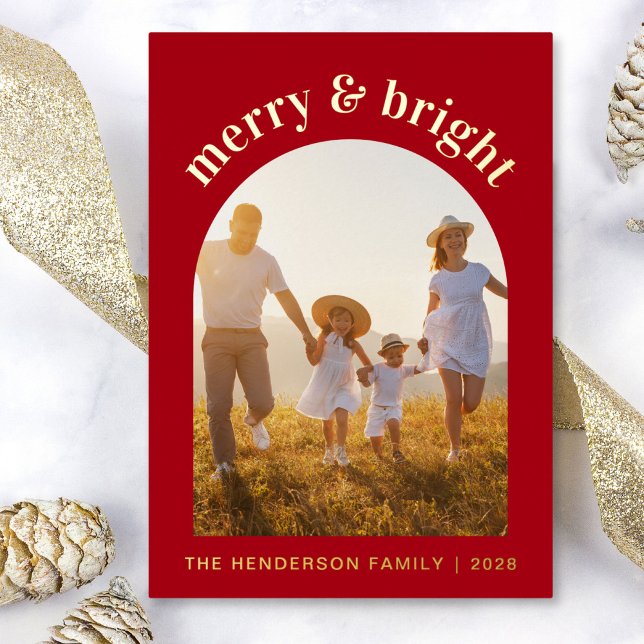 Merry And Bright Arch Photo Christmas (Share the love and warmth of the season with an elegant gold foil photo Christmas card)