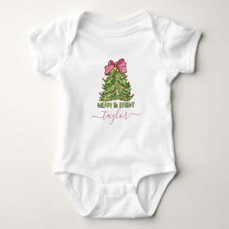 Merry and Bright Baby Name Custom Christmas tree  Baby Bodysuit