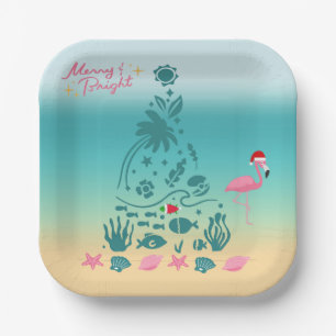 Merry And Bright Beach Christmas Paper Plate