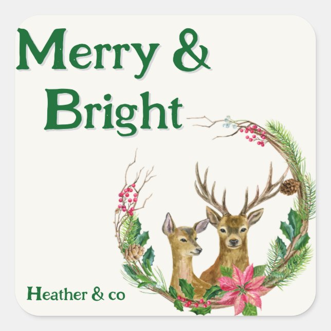 Merry and bright beautiful reindeer sticker (Front)