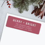 Merry and Bright | Berry Vintage Rose Christmas<br><div class="desc">A stylish modern holiday return address label with a bold typography quote "Merry Bright" in white with a rose raspberry dusky berry pink feature colour. The greeting and name can be easily customised for a personal touch. A trendy, minimalist and contemporary christmas design to stand out this holiday season! #christmas...</div>