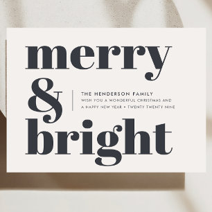 Merry and Bright Black and White Trendy Christmas Holiday Card