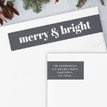 Merry and Bright Black and White Trendy Christmas Wrap Around Label<br><div class="desc">A stylish modern holiday address label with a bold retro typography quote "merry & bright" in white on a off black. The greeting and address can be easily customised to suit your needs. A trendy fun design to stand out this holiday season!</div>