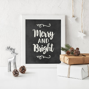 Merry and Bright   Black Chalkboard Holiday Wall Poster