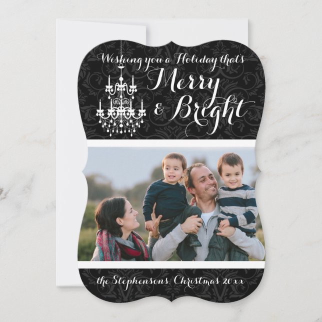 Merry and Bright Black Chandelier Holiday Card (Front)