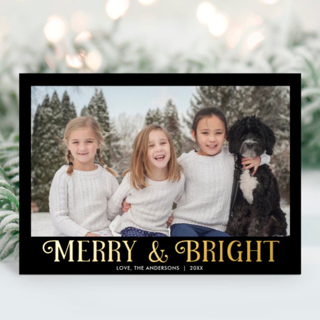 Merry and Bright black gold modern one photo (Creator Uploaded)