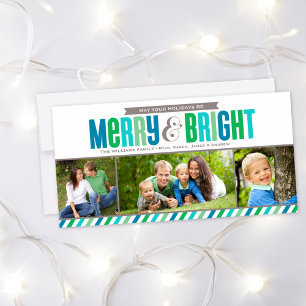 Merry and Bright Blue and Green Colours Photo Holiday Card