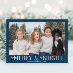 Merry and Bright blue silver modern one photo