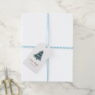 Merry and Bright Boho Christmas Tree and Script Gift Tags