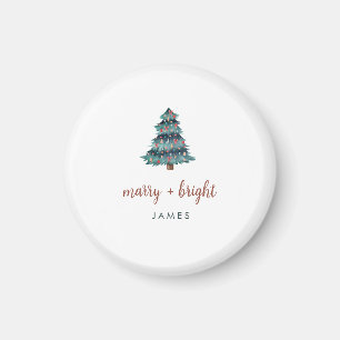 Merry and Bright   Boho Christmas Tree and Script Magnet