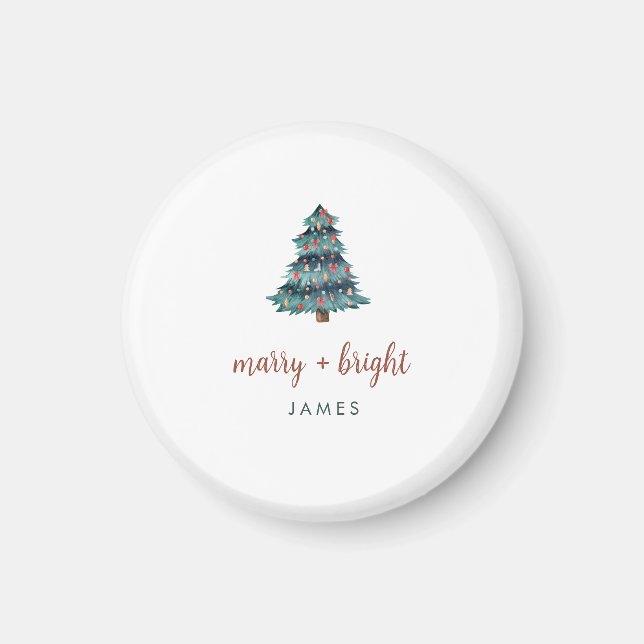Merry and Bright | Boho Christmas Tree and Script Magnet (Front)