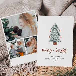 Merry and Bright   Boho Christmas Tree Multi Photo Holiday Card