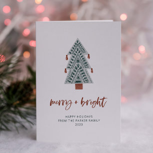 Merry and Bright   Boho Christmas Tree No Photo Holiday Card